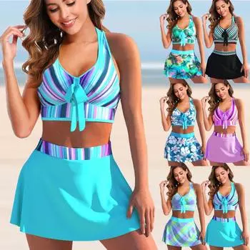 Плюс размеры женские пляжные бикини танкини повседневный купальник модный купальник с принтом купальники S фиолетовый