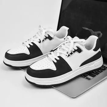 Plus Size39-47Men s Casual Sports Shoes with Personalized Design Lightweight and Versatile Leather Comfortable Men s Board Shoes 39 чёрный