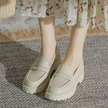 Plus Size 32 33 42 Women Flats Female British Thick-soled College Casual Loafers Genuine Leather Fashion Girls Lolita Shoes 34 чёрный
