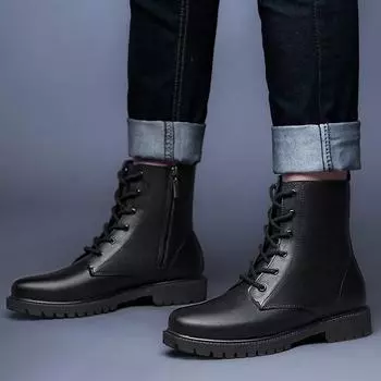 Большой размер 36-47 Мужские ботинки Осень Зима Ботильоны Обувь Натуральная кожа Повседневная обувь Мужские Панк Военные ботинки Теплая Зимняя обувь 37