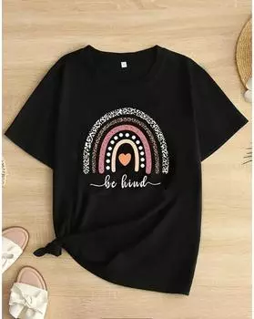 Plus Size Be Kind Print T-Shirt, Casual Crew Neck Short Sleeve T-Shirt, Women s Plus Size Clothing 1XL чёрный