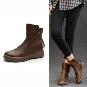 Plus-size Boots Women s Shoes Thick-soled Round-toed Mid-calf Boots Versatile Ankle Boots 35
