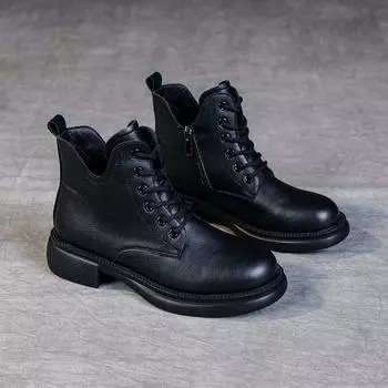 Plus-size Boots Women s Soft-soled Ankle Boots Flat Single Boots Rubber-soled Retro Low-top Shoes 35