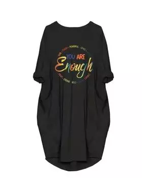 Plus Size Casual Dress, Women s Plus Graphic Print Long Sleeve Round Neck Slight Stretch Oversized Dress With Pockets 1XL чёрный