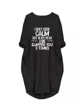 Plus Size Casual Dress, Women s Plus Slogan Print Long Sleeve Round Neck Slight Stretch Oversized Dress With Pockets 1XL чёрный