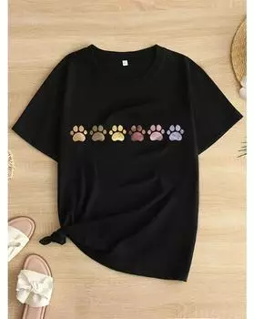 Plus Size Colorful Claw Print T-Shirt, Casual Short Sleeve Top For Spring & Summer, Women s Plus Size Clothing 1XL чёрный