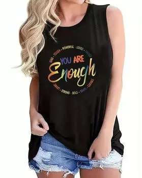 Plus Size Colorful Letter Print Tank Top, Casual Crew Neck Sleeveless Top For Summer, Women s Plus Size Clothing 1XL чёрный