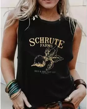 Plus Size Farm Radish Print Crew Neck Tank Top, Casual Sleeveless Tank Top For Summer, Women s Plus Size Clothing 1XL чёрный