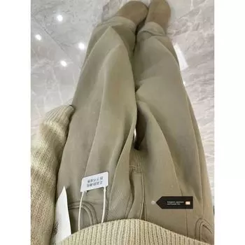 Plus Size Fashion Stylish High Waist Crimp Khaki Wide Leg Denim Women Fall Plus Size Ladies Straight Mopping Pants Khaki Quality Edition] 2XL