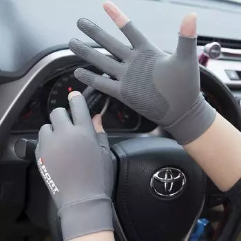 Plus Size Gloves Men s Summer Driving and Biking Gloves Sun Protection Thin Breathable Exposed Two Finger Ice Silk Elastic Big Hand Special Grey Plus size [Upgrade Non Slip]] XL