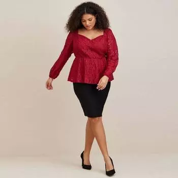 Plus Size Ladies Belly Covering Summer French Style Shirt Long Sleeve Top Red 3