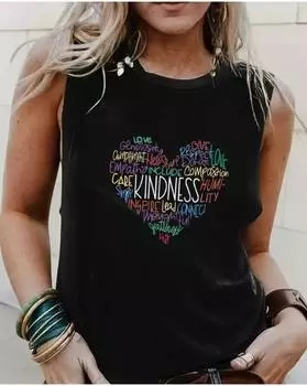 Plus Size Love Letter Print Crew Neck Tank Top, Casual Sleeveless Tank Top For Summer, Women s Plus Size Clothing 1XL чёрный