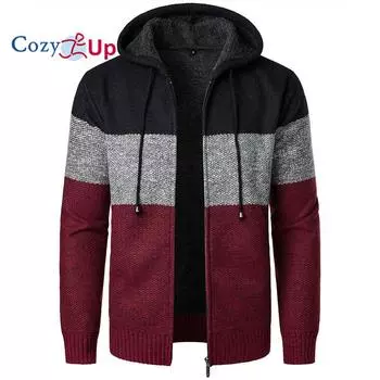 Plus Size Men s Contrast Color Hooded Jacket For Spring Fall Winter, Warm Sweater for Men 2XL красный