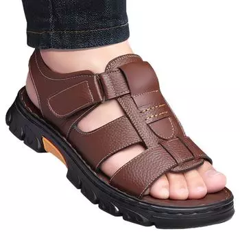 Plus Size Men s Sandals Outdoor Non-Slip Thick-soled Leather Sandals 2024 New Comfort and Wear-resistant in Summer Beach Shoes 36 чёрный