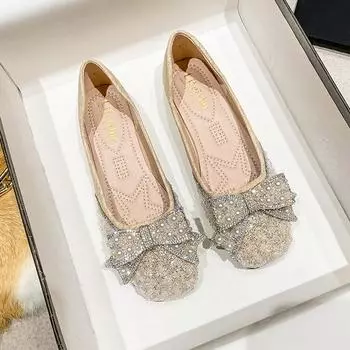 Plus Size New Flat Shoes for Women Spring Summer Fashion Round Toe Beautiful Pearl Loafers Girl Slip-on Casual Boat Shoes 35 хаки