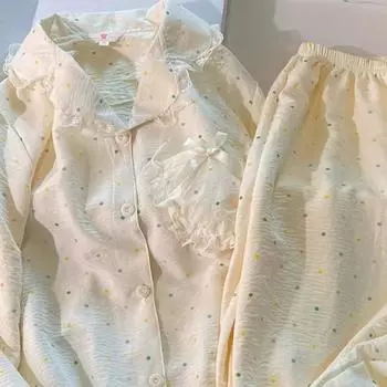 Plus Size Pajama Mujer Cartoon Print Sleepwear Set Long Sleeve Top+Pants Homewear Skin-Friendly Breathable Nightwear Set Cardiga M