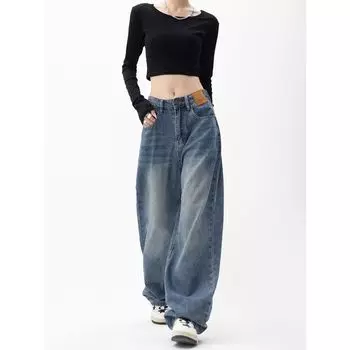 Plus Size Plus Size Ladies High Waist Straight-leg Pear Shapes Denim Blue S
