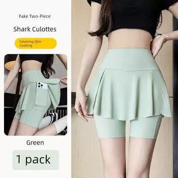 Plus Size Quick-Drying Fashion Tape Skort Plus Size Ladies Morning Running Sports Fitness Yoga Wear Running Short Culottes Women Green 3XL