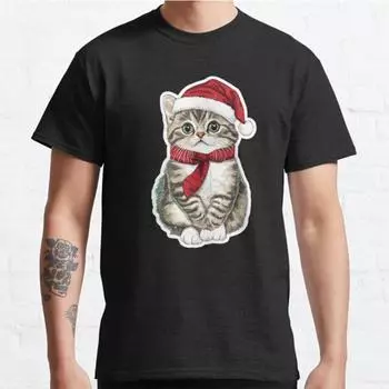 Plus Size S-3XL The Christmas Cat Chronicles Printed T-shirt Men s Tops Fashion Clothes Tees S чёрный
