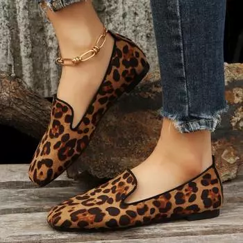 Plus Size Spring and Autumn 2024 New Women s Flat Shoes Fashionable, Comfortable Outdoor Leopard Pattern Flat Heels slip on 35 цветной печати леопарда