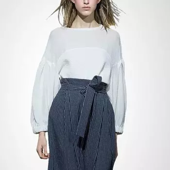 Plus Size Stripes Fashion Waist-Tight Temperament Leisure Loose Pants White Tops S