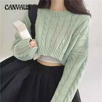 Женский свитер больших размеров с круглым вырезом, свободный топ с длинными рукавами S светло-зеленый