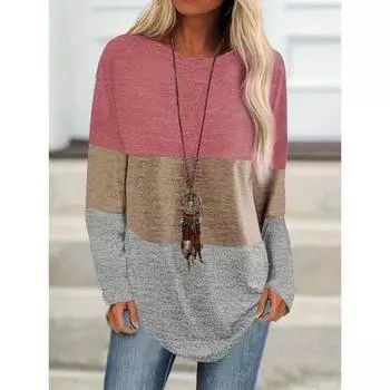 Футболка больших размеров, повседневная, с полосатым принтом, с круглым вырезом и длинными рукавами, женская одежда S