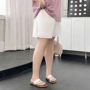 Plus size women clothing [Light Oxygen Shorts] Lace Patchwork 100.00kg Elastic Waist Casual Summer Wide Leg Hot Pants Cheese White 4XL([Recommended 77.50 kg-87.50 kg]])