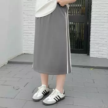 Plus size women clothing [Treasure Skirt] Chubby Girl Summer High Waist Loose Side Ribbon Patchwork Split Half Skirts