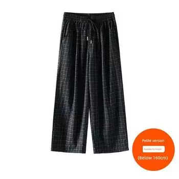 Plus size women clothing [Yamamoto Plaid Pants] Three Pants Length Summer Chubby Girl High Waist Casual All-matching Retro Wide Leg Pants