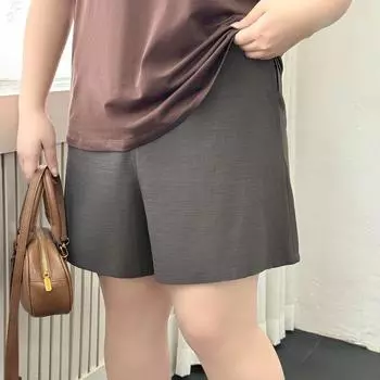 Plus size women clothing [Yunshu Bamboo Language Shorts] Texture Sense Summer Chubby Girl High Waist Casual 100.00kg Wide Leg Hot Pants