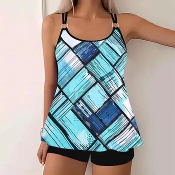 Плюс Размер Женская мода сексуальный круглый вырез окаймленный сеткой бикини комплект Slim Fit пляжные купальники комплект из двух частей S синий