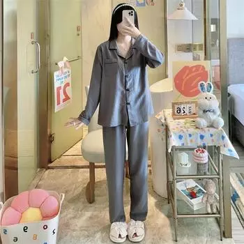 Большие размеры женские брюки с длинным рукавом пижамы пижамы однотонные белые пижамы Mujer спальня домашняя одежда женская пижама M белый