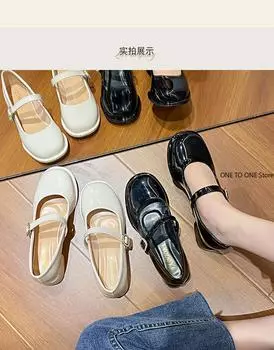 Plus Size Women Pumps 2024 New Mary Jane Shoes for Women Belt Buckle Small Leather Shoes for Women Thick Heels High Heels Shoes 35 чёрный