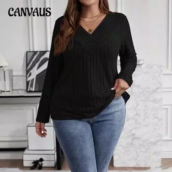 Plus Size Women s Autumn Commute Simple Fashion Loose Look Slim Long Sleeve Top 1XL чёрный