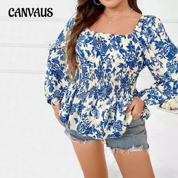 Plus Size Women s Autumn Fresh and Gentle Square Collar Age Reduction Sweet Floral Long Sleeve Top 1XL