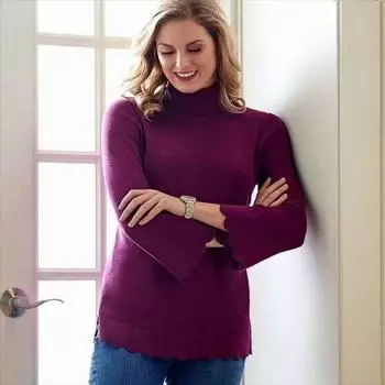 plus Size Women s Clothes Autumn and Winter Cotton Elastic Turtleneck Base Clothing Chubby Girl Lightweight Sweater Bell Sleeve Casual Tops 238 Dark purple red 46