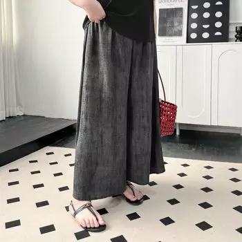 Plus Size Women s Clothing [Ink Yamamoto Culottes] Plus Size Ladies Summer Casual Loose Thick Tie-Dyed Leg Covering Ice Silk Wide-Leg Pants