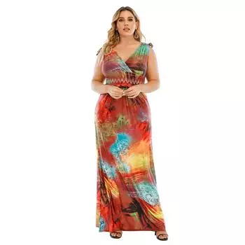 Plus-size Women s Dress Printed Elastic Halter Dress L
