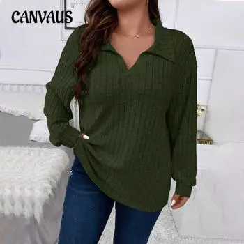 Plus Size Women s Fall Fashion Age Reducing Commuter V Neck Loose Army Green Top 1XL армия зеленый