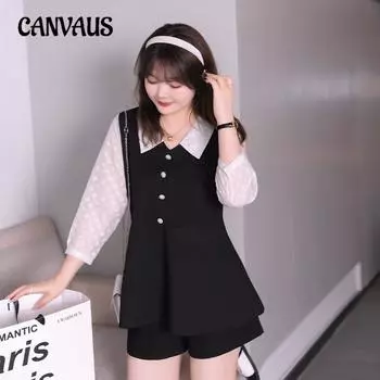 Плюс Размер Женская мода лаконичный утягивающий шифоновый новый пэчворк-топ 2XL чёрный