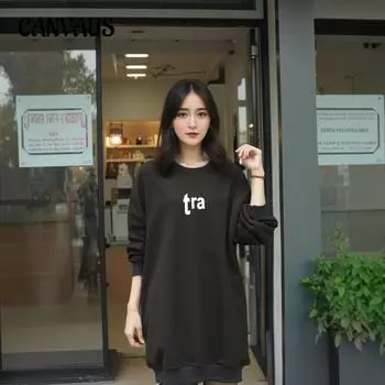 Толстовка с капюшоном для женщин больших размеров, осенне-зимняя, с круглым вырезом и длинными рукавами, с подкладкой 2XL чёрный