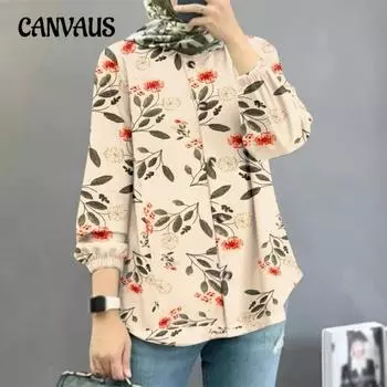 Женская рубашка больших размеров с цветочным принтом и рукавами-фонариками S чёрный