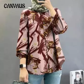 Женская рубашка больших размеров с цветочным принтом и рукавами-фонариками S белый