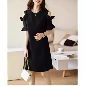 Plus Size Women s Off-Shoulder Lotus Leaf Sleeve Summer Dress - Slimming & Elegant Style 2XL