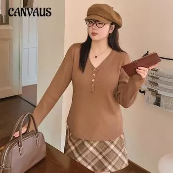 Plus Size Women s Pullover V Neck Casual Knit with Bottom Sweater XL чёрный