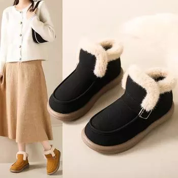 Plus Size Women s Snow Boots 2024 New Winter Short Plush Ankle Boots Ladies Comfortable Flat Casual Fur Cotton Shoes Botas Mujer 35 чёрный