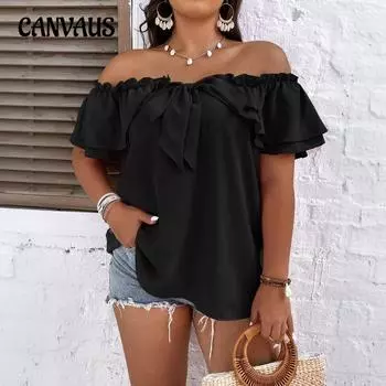 Plus Size Women s Summer with Commuter New Line Neck Bow Top 1XL чёрный