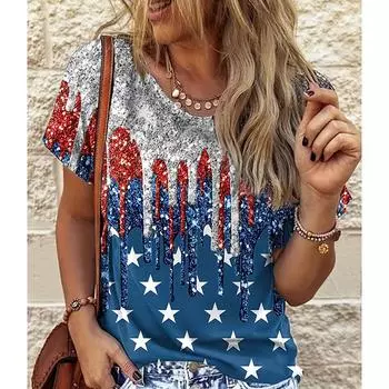 Plus size women s t-shirt casual fashion printed round-neck short-sleeved T-shirt plus size women s clothing S
