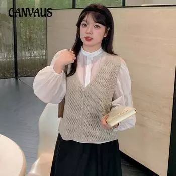 Плюс Размер Женский V-образный вырез Вырез Без Рукавов Топы Ранняя Осень Свободный Трикотажный Жилет XL чёрный